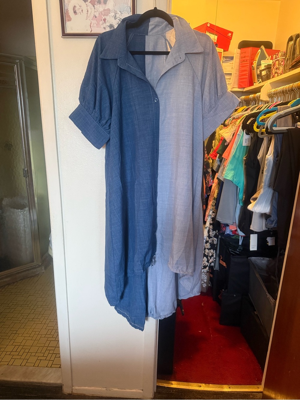 SHEIN Two-Tone Blue High-Low Shirt Dress